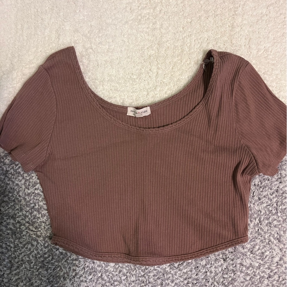 Tillys HEART & HIPS Scoop Neck Womens Brown Crop Tee